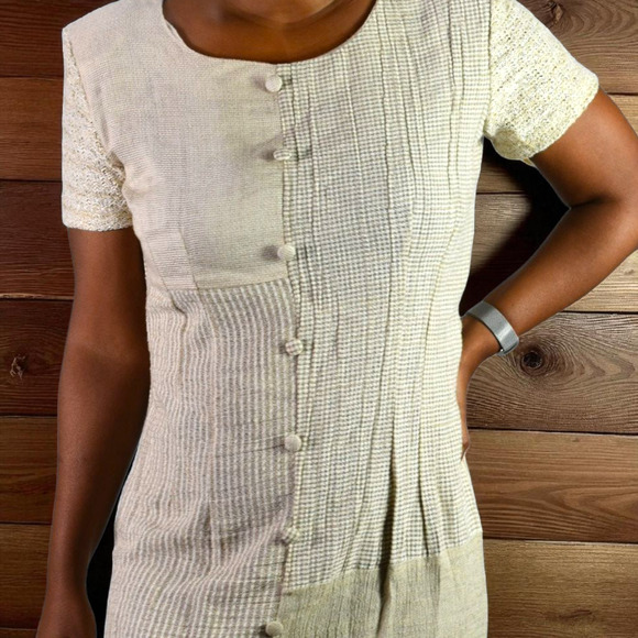 KC Spencer Column Straight Midi Dress Tan Mixed Print Checks Gingham Deadstock 8 - Picture 4 of 16